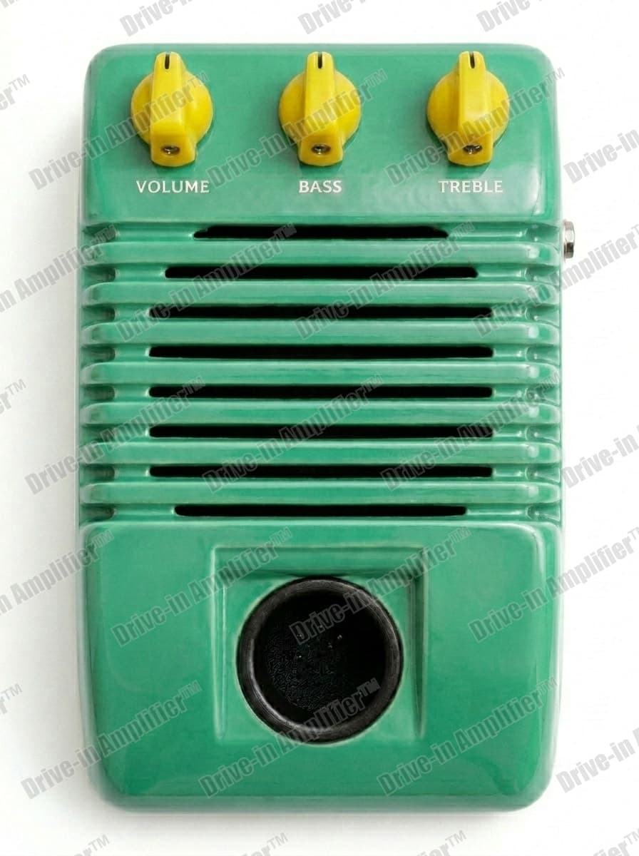 Moby Dick amplifier with yellow knobs, top view