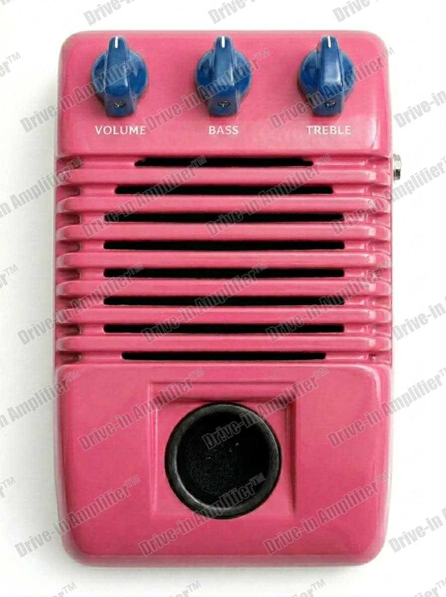 Poodle Pink amplifier with blue knobs