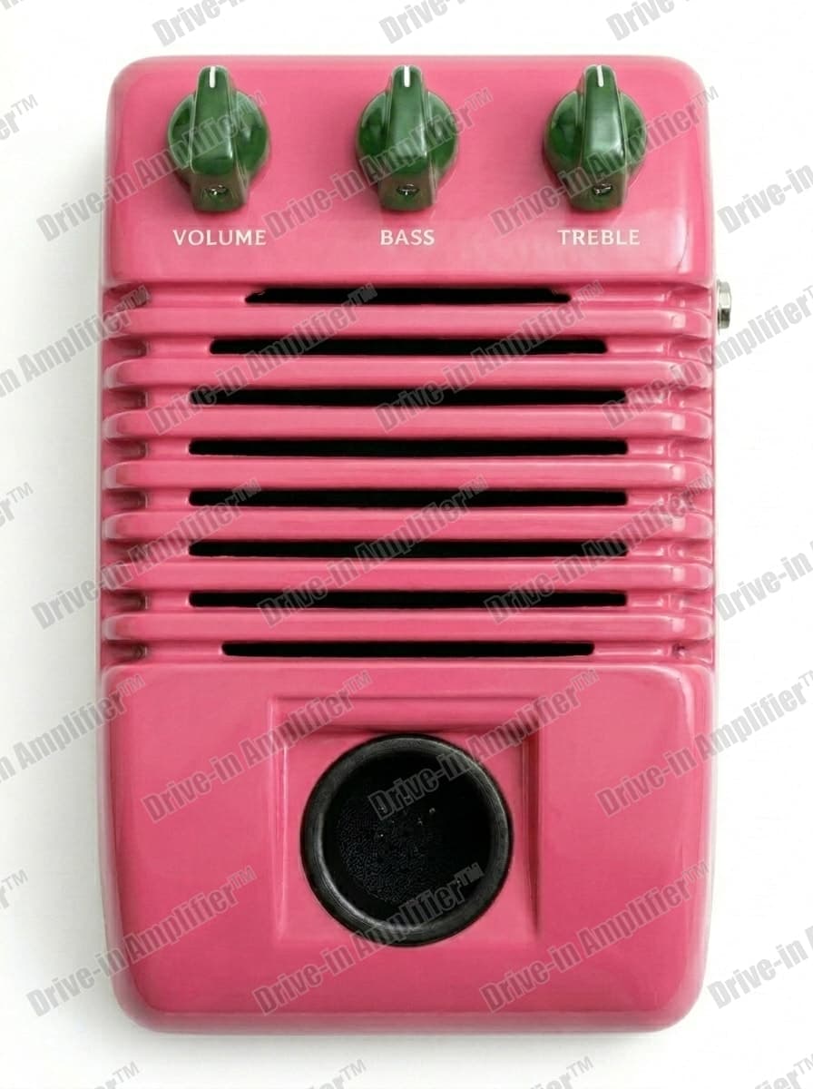 Poodle Pink amplifier with green knobs