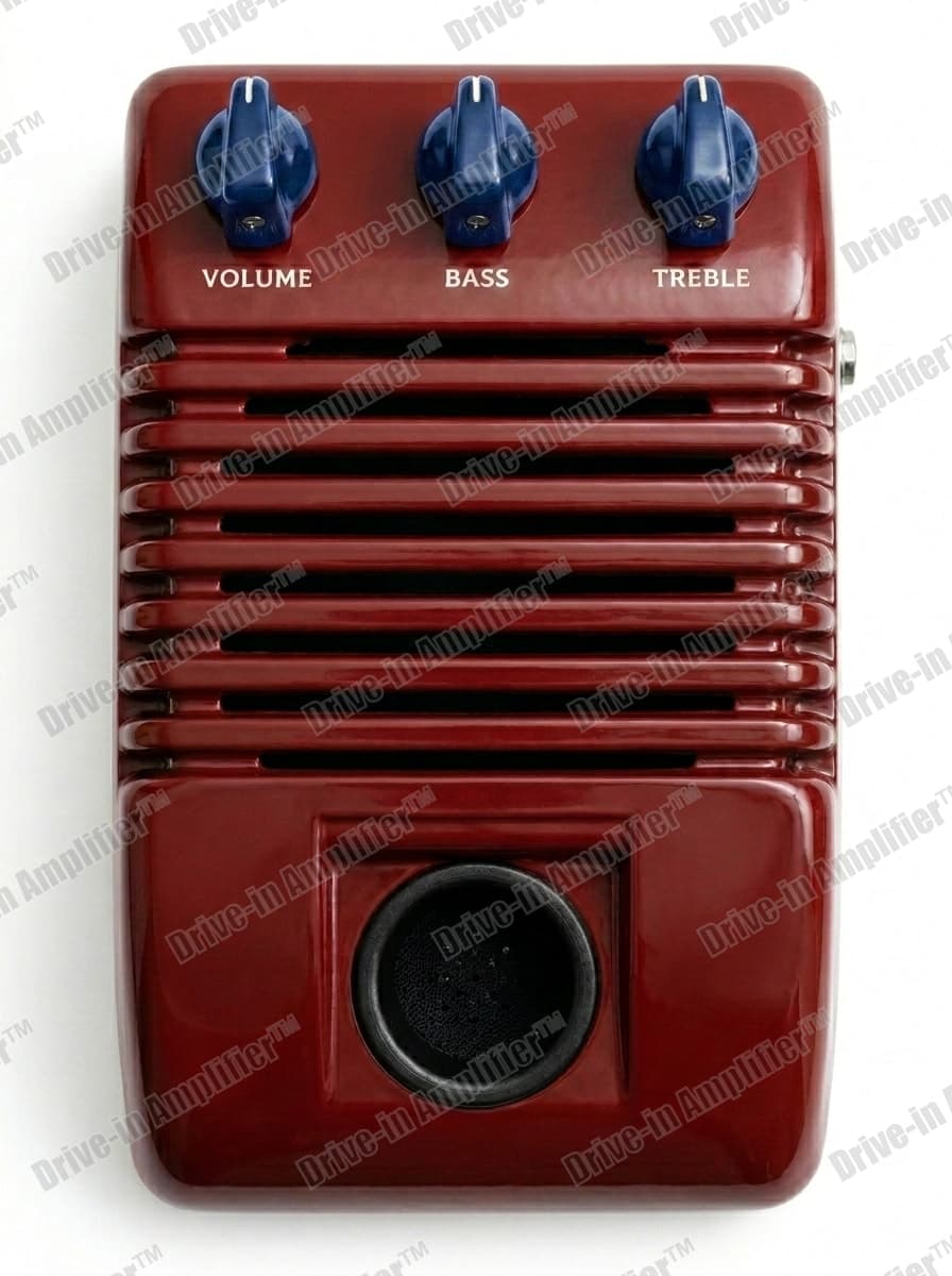 Wagon Red amplifier with blue knobs