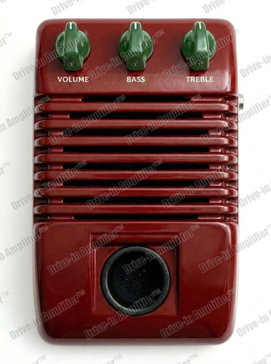 Wagon Red amplifier with green knobs