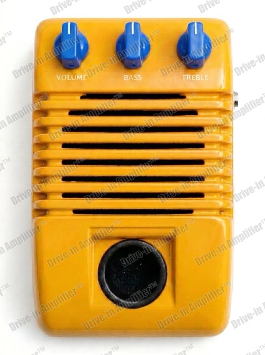 Sunflower Yellow amplifier with blue knobs